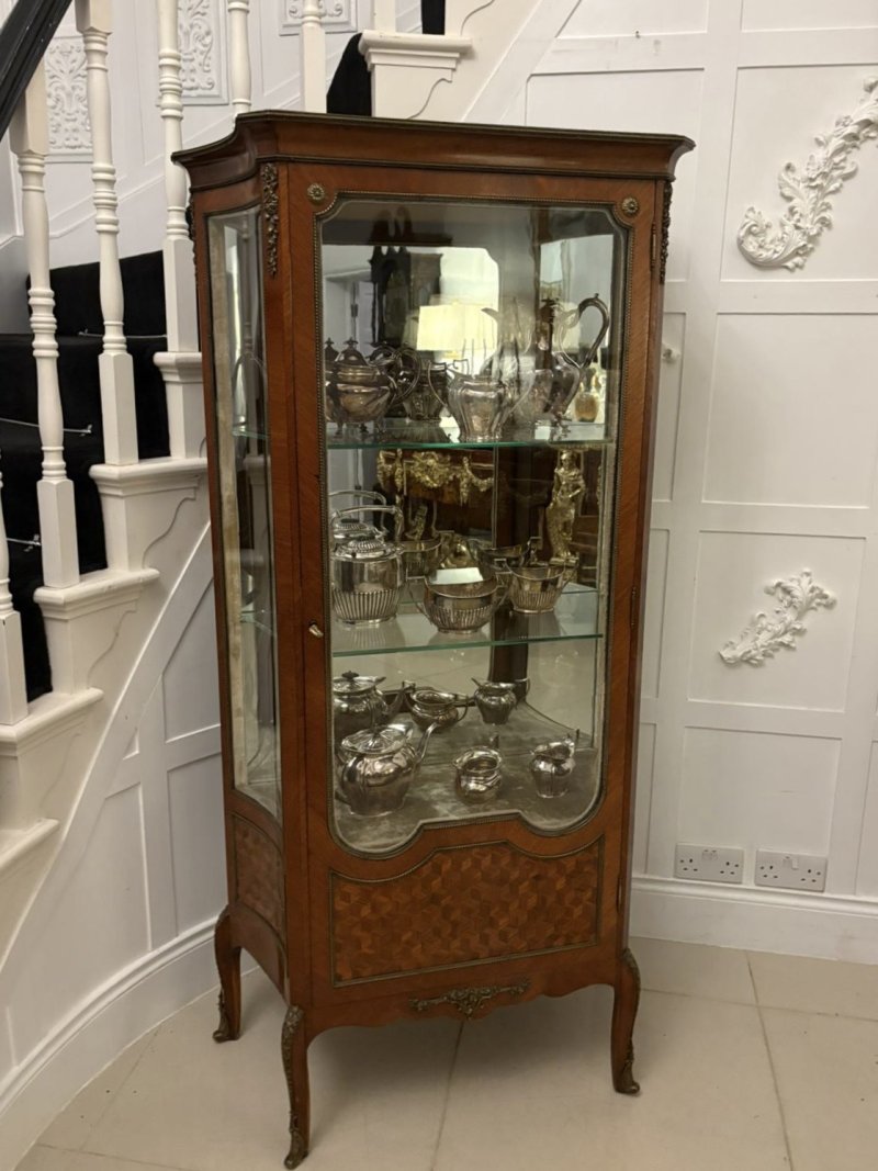 Exceptional Quality Antique French Louis XV Style Marquetry and Ormolu Mounted Display Cabinet
